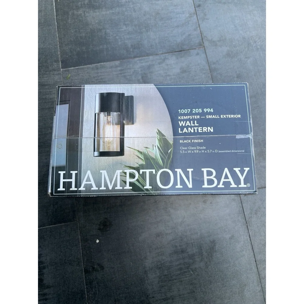 Hampton Bay Kempster Outdoor Wall Lantern, Black Finish Clear Glass, Hardwired
